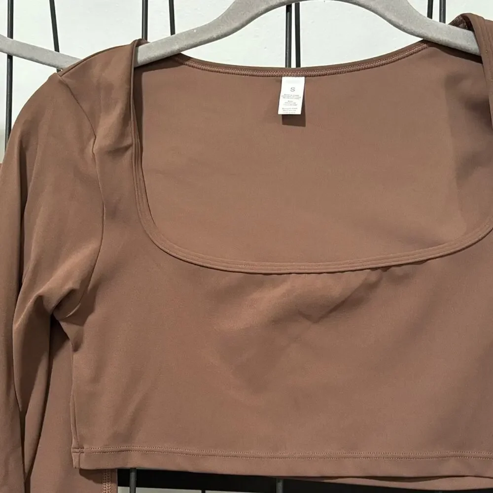 Tan Long Sleeve Crop Top and Leggings - Picture 3 of 7